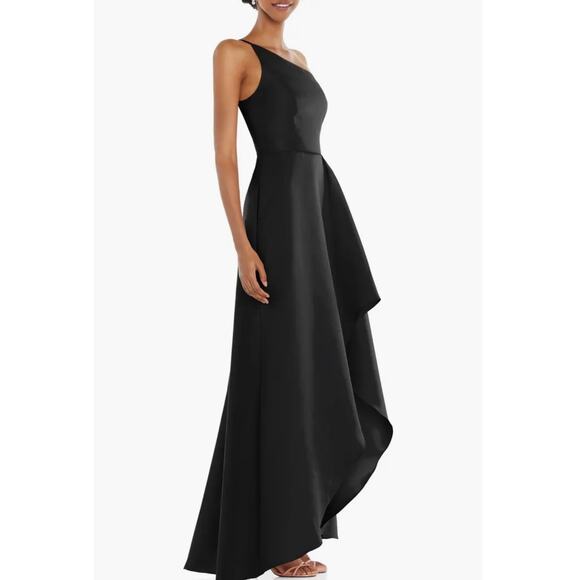 Alfred Sung Black One-Shoulder Satin Gown - Size 8 (new) - Picture 2 of 7